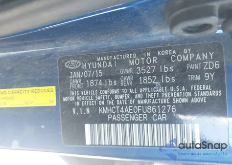 2015 Hyundai Accent Gls из США, поврежденный, VIN KMHCT4AE0FU861276